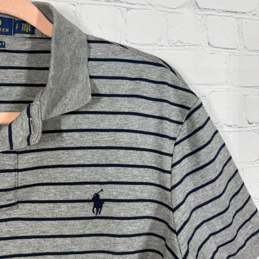 Polo Ralph Lauren Pima Soft Touch Polo Shirt Small Gray Blue Stripe Pony Logo